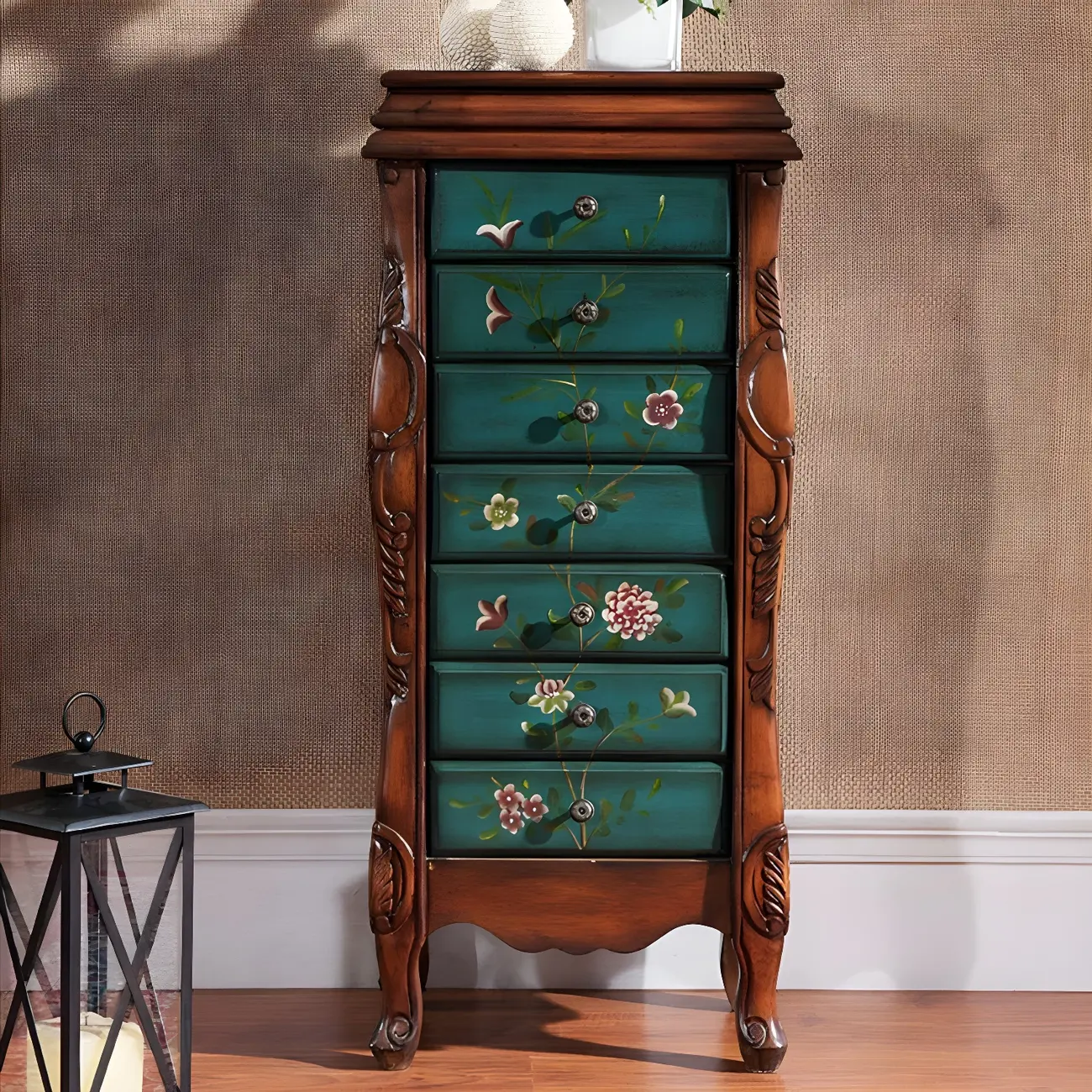 Traditional Green Finish Wooden Chest with Drawers for Bedroom Image - 9 | homeyfad