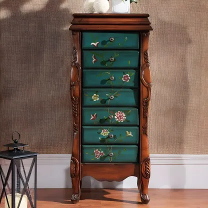 Traditional Green Finish Wooden Chest with Drawers for Bedroom Image - 9