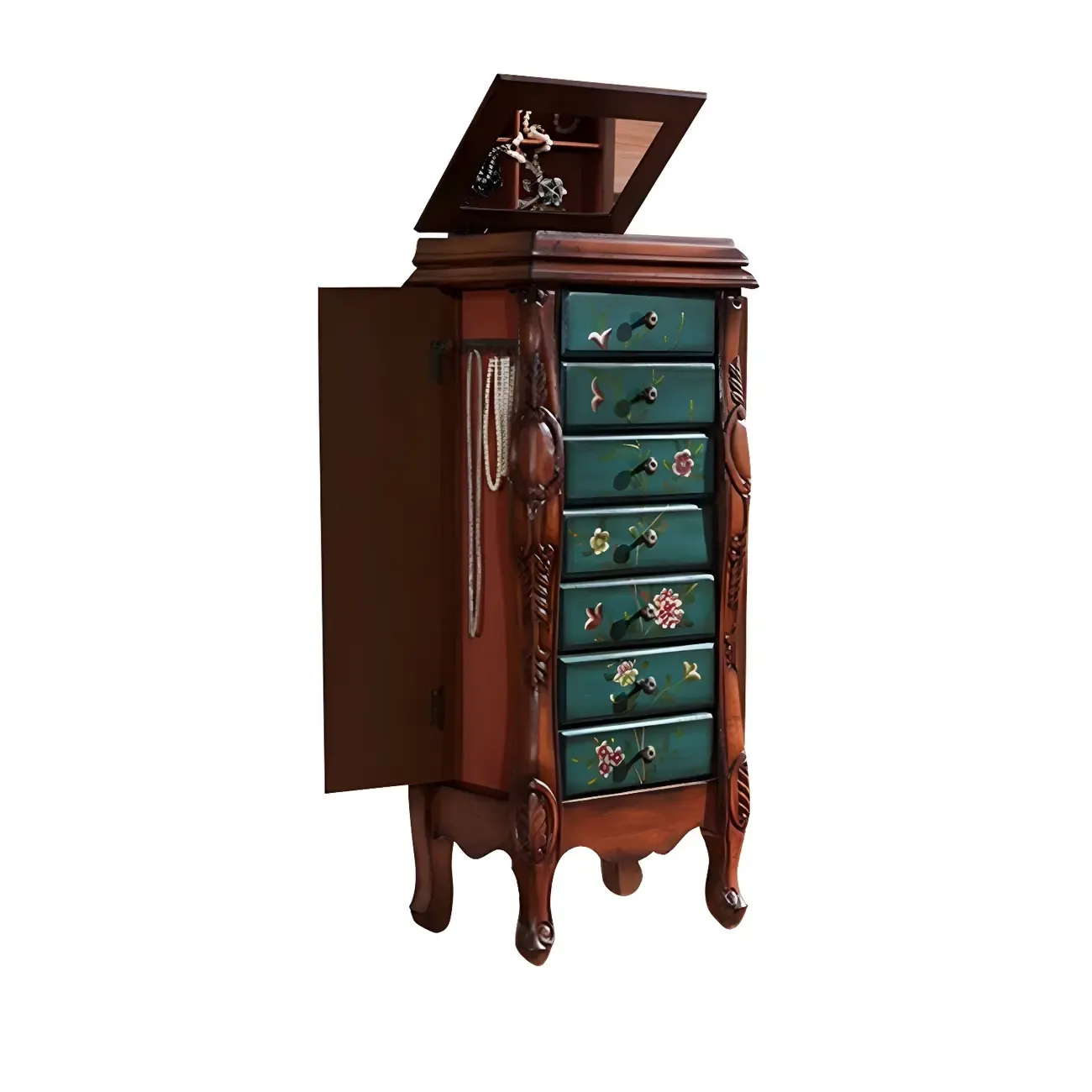 Traditional Green Finish Wooden Chest with Drawers for Bedroom Image - 16