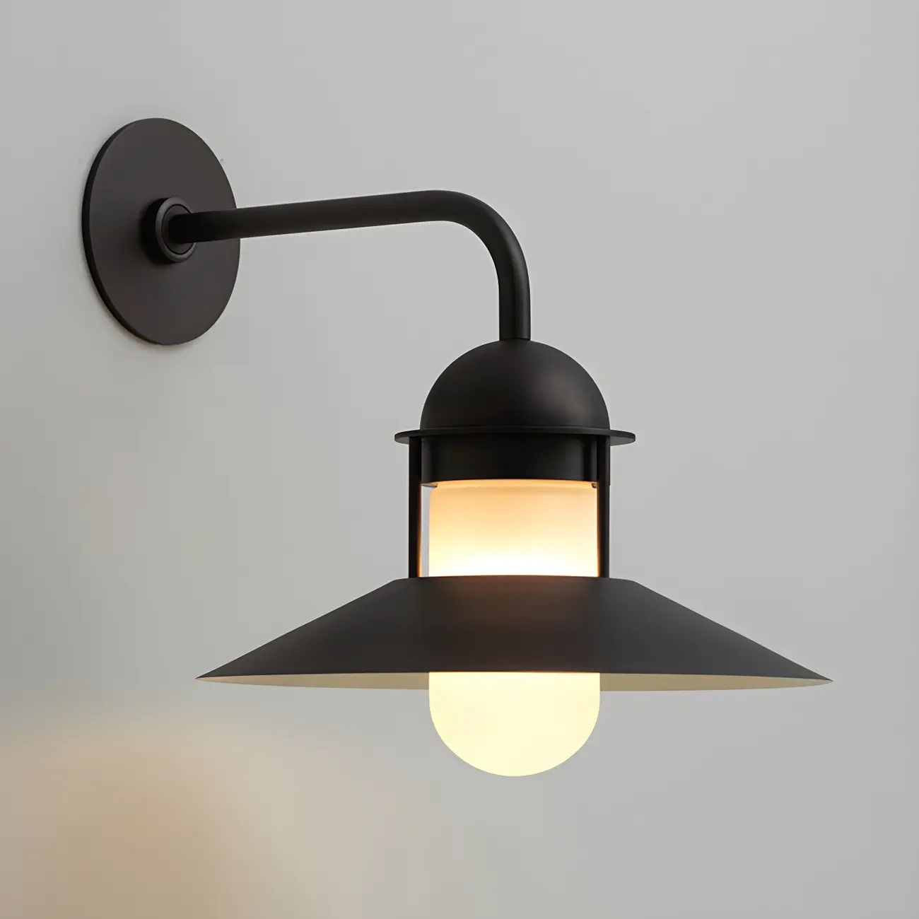 Mini Industrial Metal Cone Frosted Glass Outdoor Wall Light | homeyfad