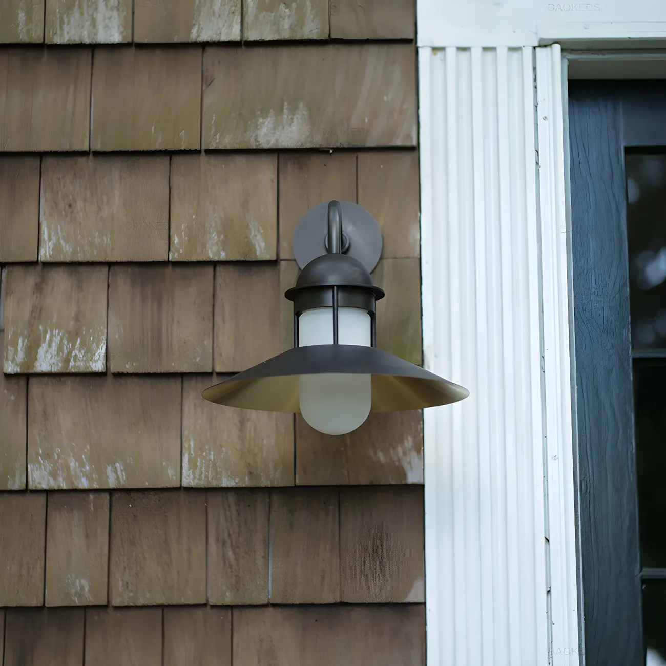 Mini Industrial Metal Cone Frosted Glass Outdoor Wall Light | homeyfad