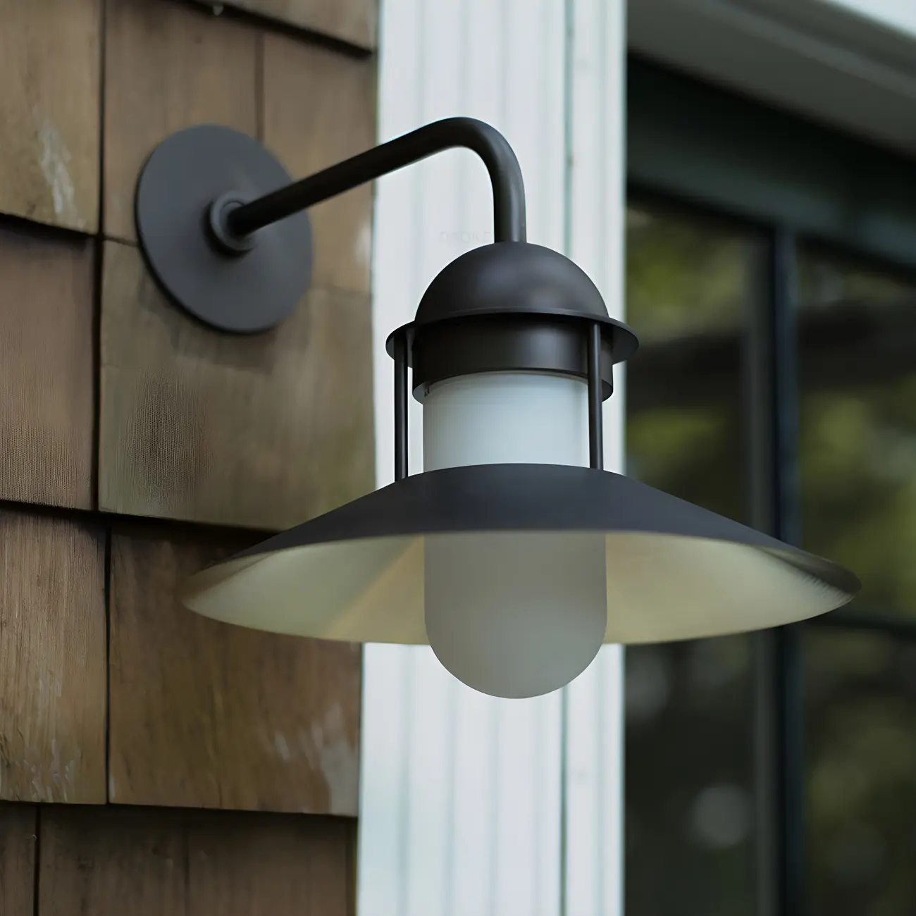 Mini Industrial Metal Cone Frosted Glass Outdoor Wall Light | homeyfad