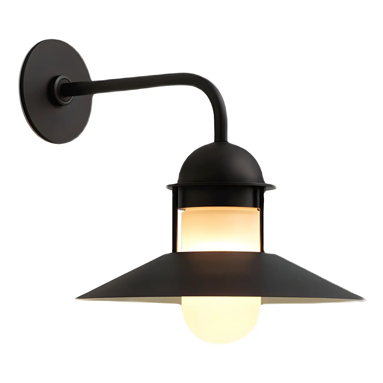 Mini Industrial Metal Cone Frosted Glass Outdoor Wall Light | homeyfad