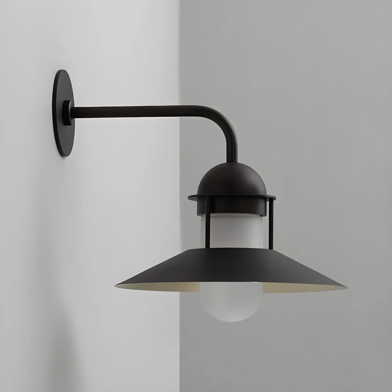 Mini Industrial Metal Cone Frosted Glass Outdoor Wall Light | homeyfad