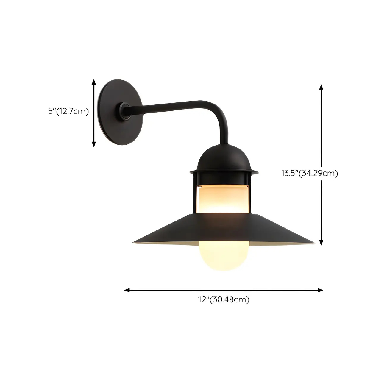 Mini Industrial Metal Cone Frosted Glass Outdoor Wall Light | homeyfad