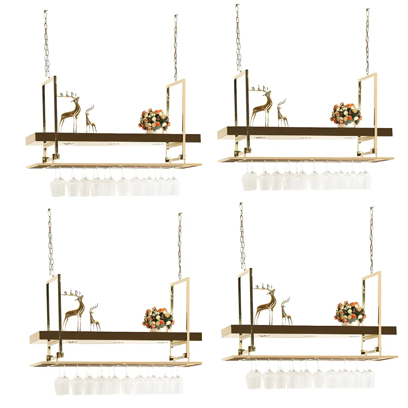 Glam Gold Metal Hanging Wine Glass Rack Image - 4 | homeyfad