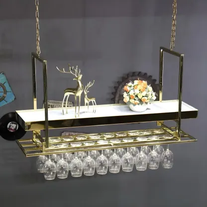 Glam Gold Metal Hanging Wine Glass Rack Image - 2