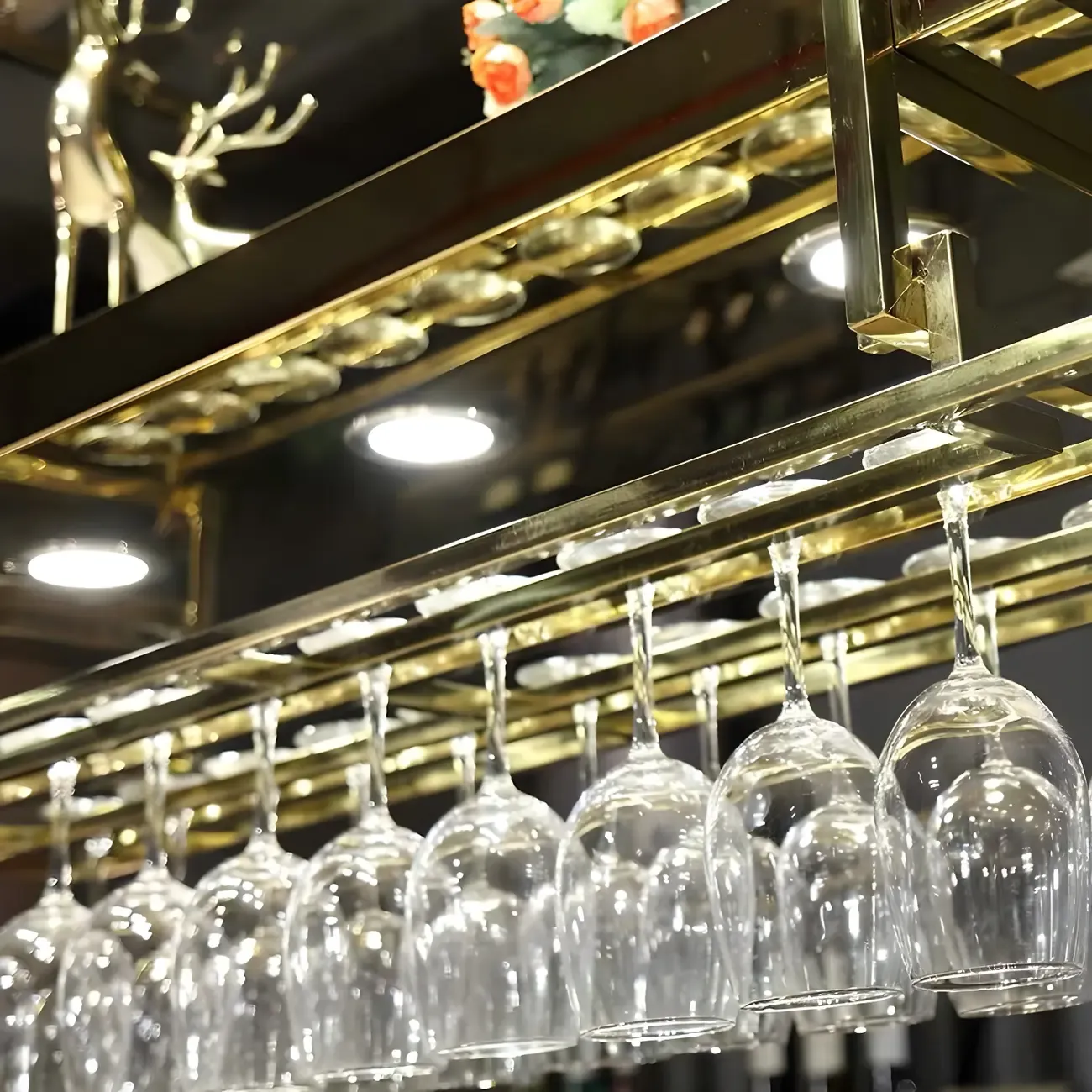 Glam Gold Metal Hanging Wine Glass Rack Image - 6