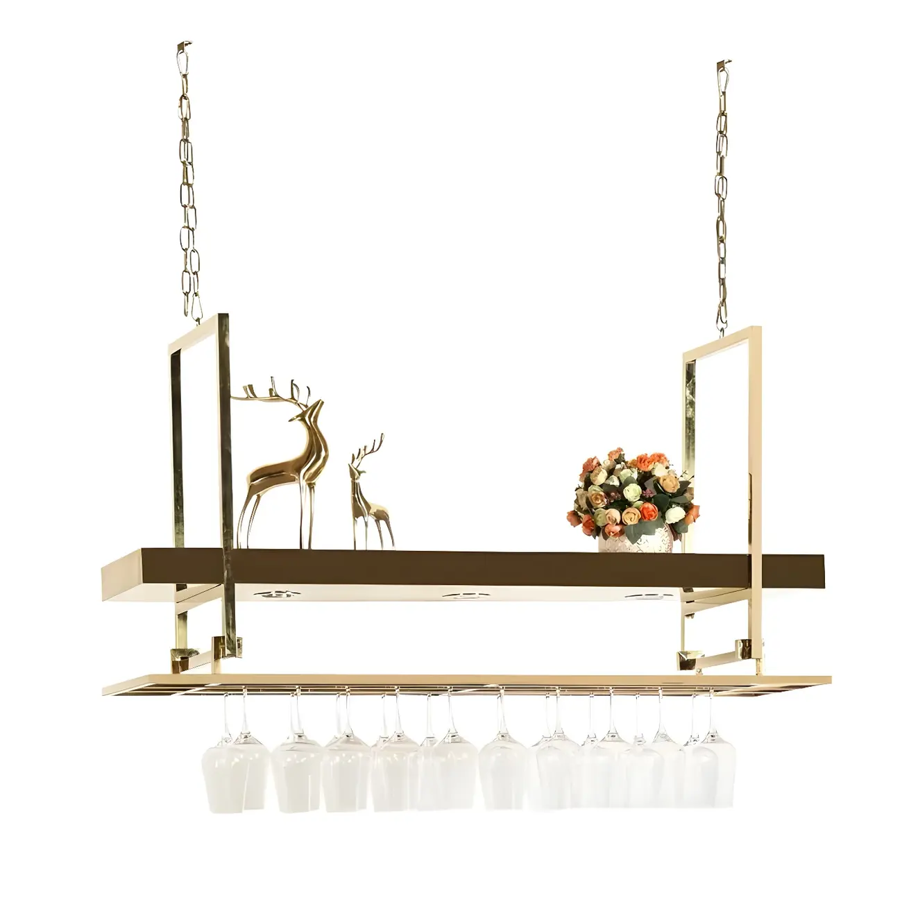 Glam Gold Metal Hanging Wine Glass Rack Image - 7 | homeyfad