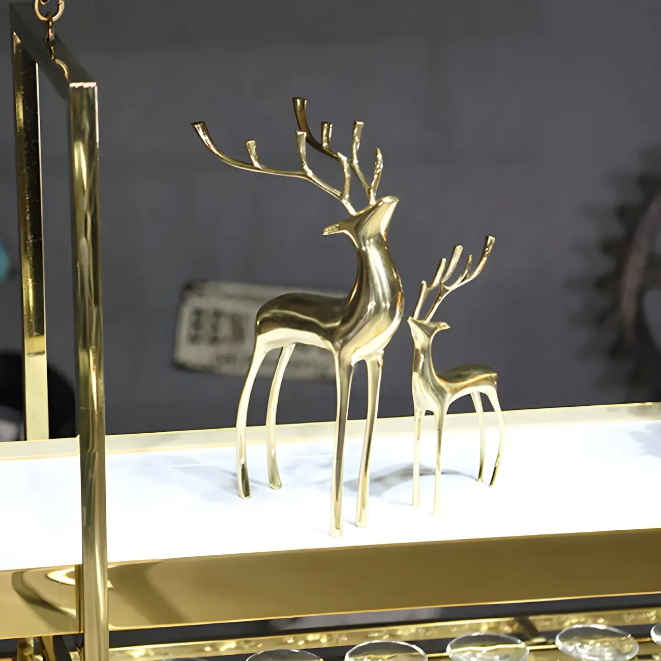 Glam Gold Metal Hanging Wine Glass Rack Image - 10