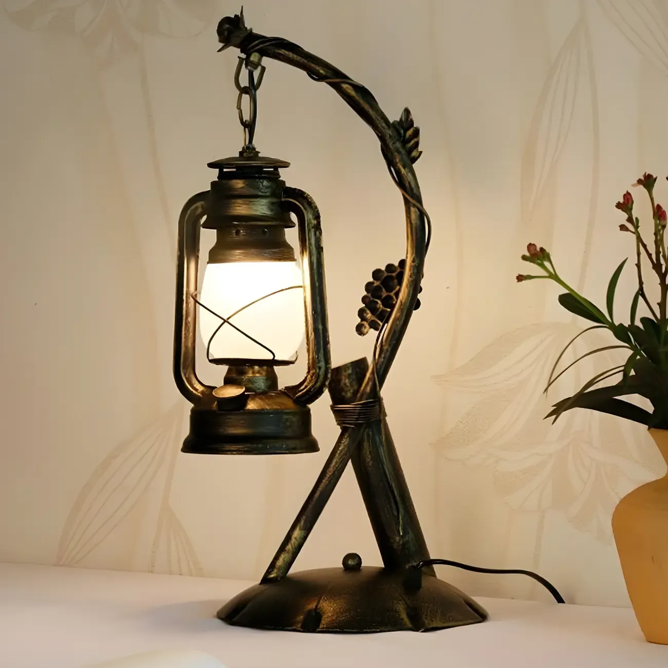 Industrial Metal Lantern Table Lamp in Brass for Indoor  Image - 1