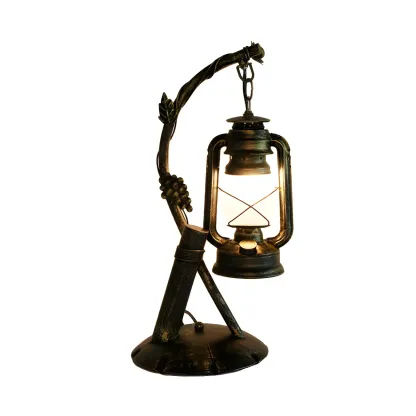 Industrial Metal Lantern Table Lamp in Brass for Indoor  Image - 2