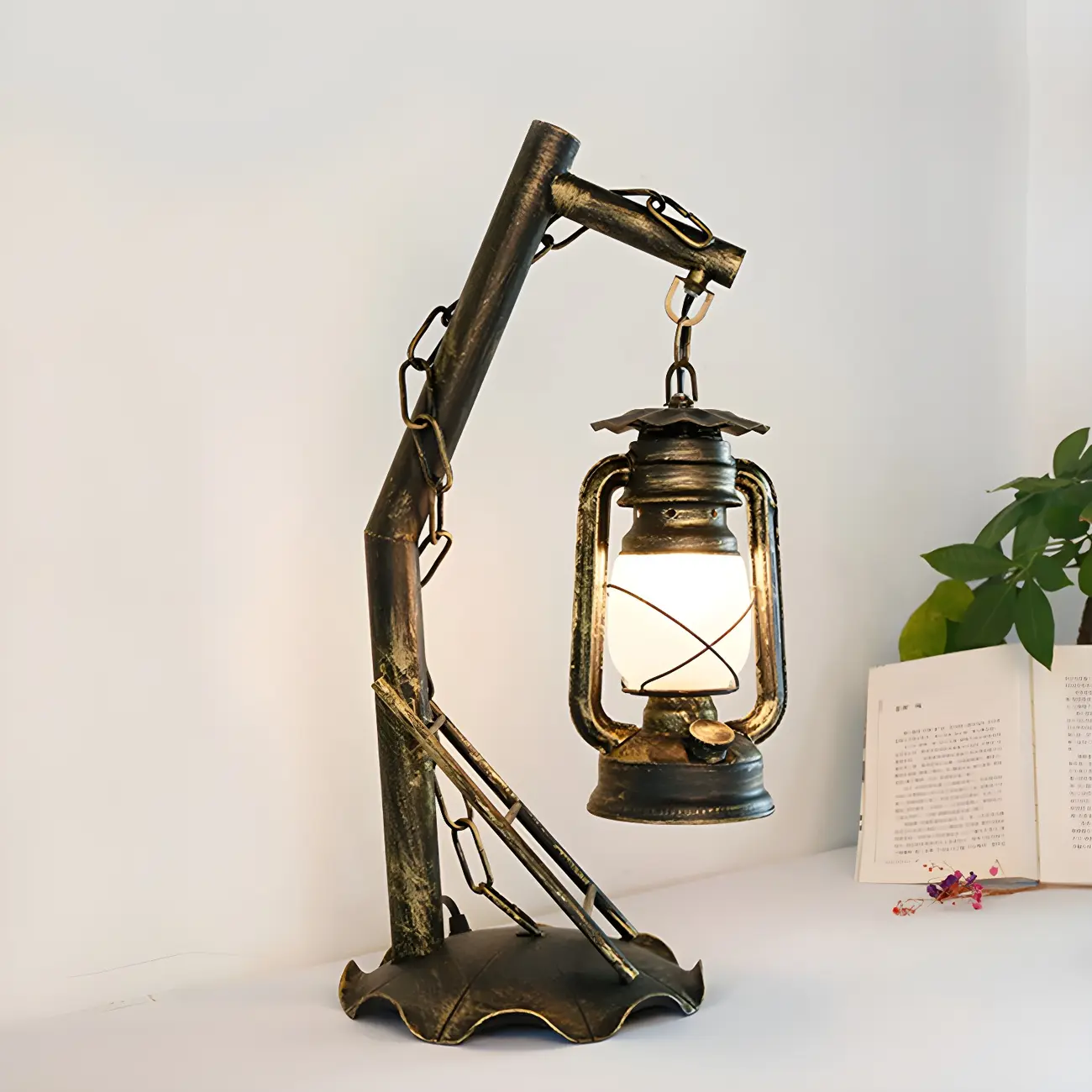 Industrial Metal Lantern Table Lamp in Brass for Indoor  Image - 6 | homeyfad