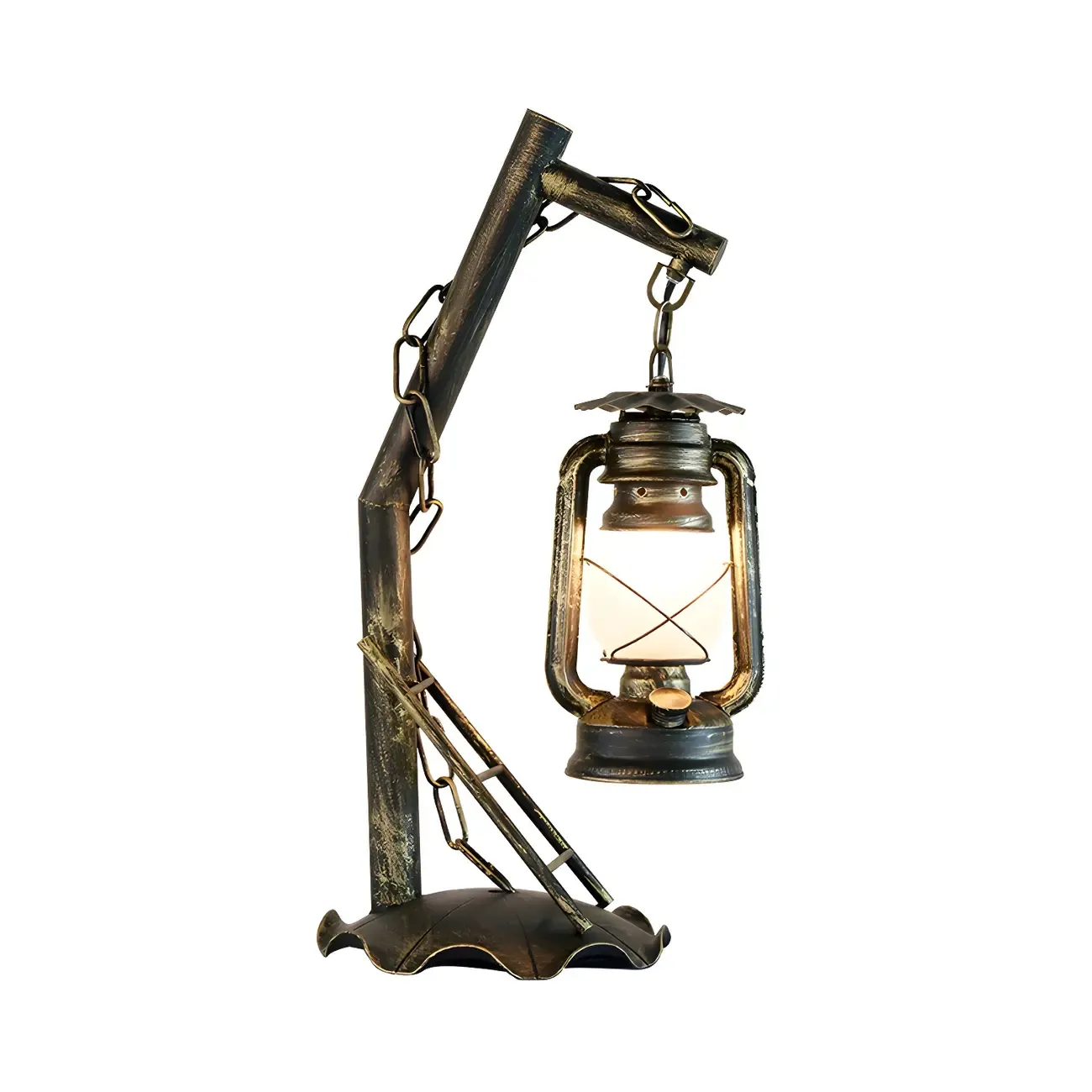 Industrial Metal Lantern Table Lamp in Brass for Indoor  Image - 7