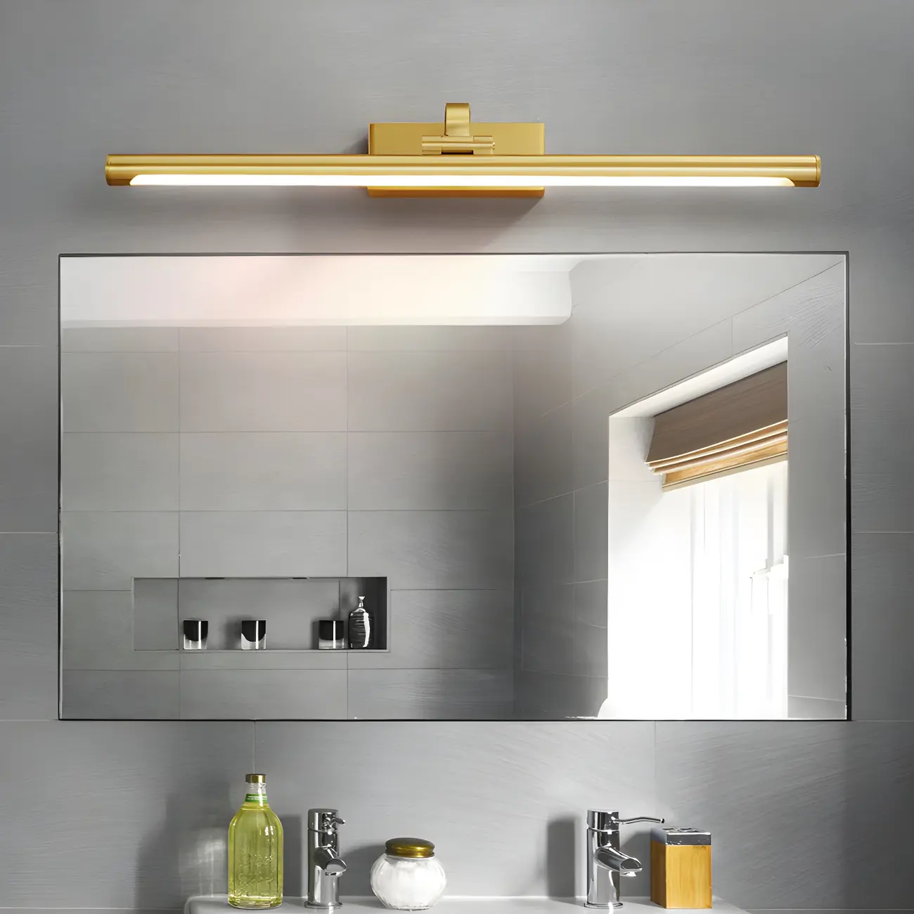 Glam Gold Metal LED Vanity Light with Acrylic Shade for Bathroom Image - 2 | homeyfad