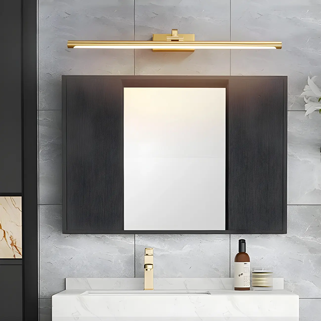 Glam Gold Metal LED Vanity Light with Acrylic Shade for Bathroom Image - 3 | homeyfad