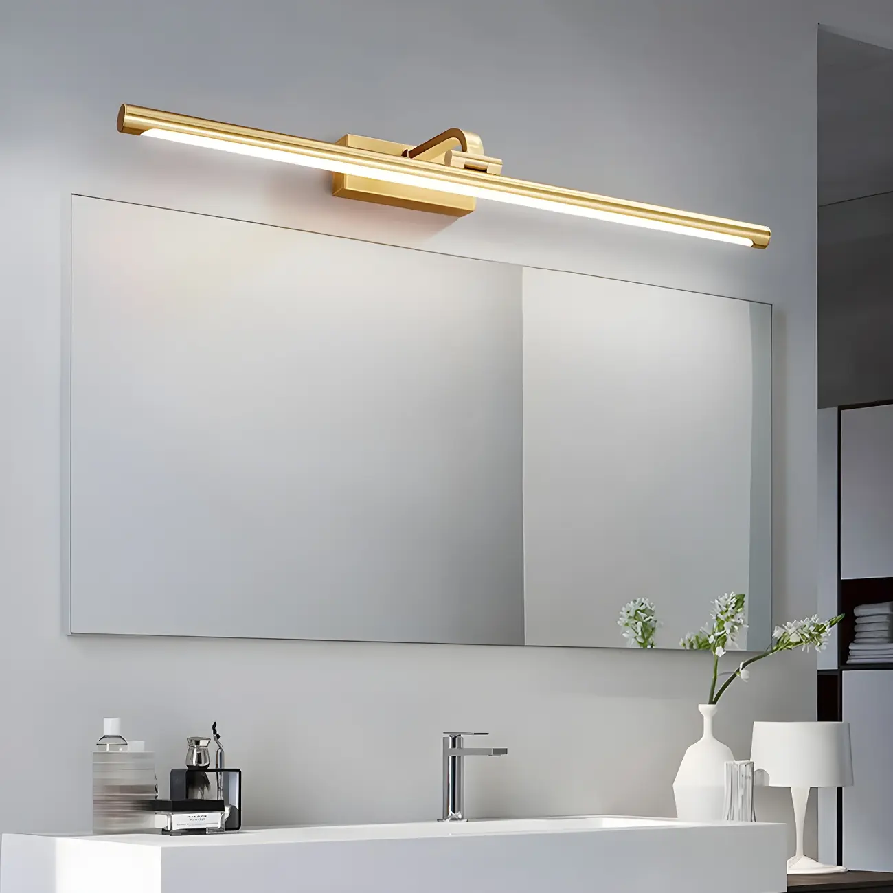 Glam Gold Metal LED Vanity Light with Acrylic Shade for Bathroom Image - 4 | homeyfad