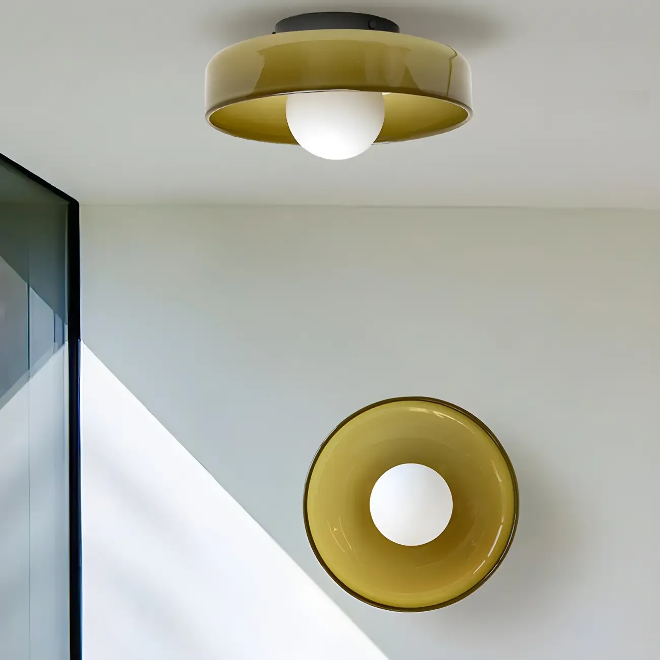 Nordic Round White Glass Flush Ceiling Light Image - 1