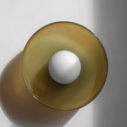 Nordic Round White Glass Flush Ceiling Light Image - 2