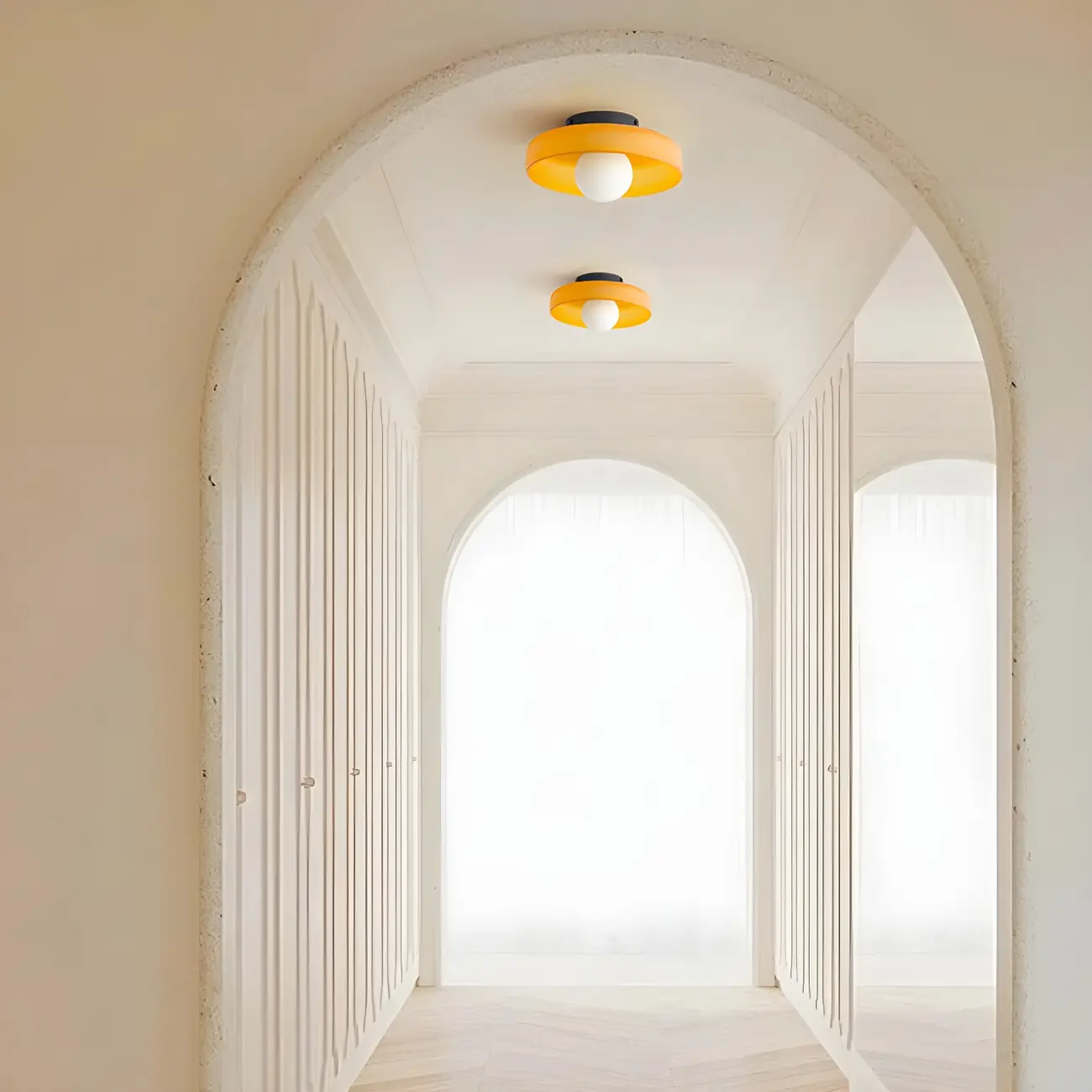 Nordic Round White Glass Flush Ceiling Light Image - 4 | homeyfad