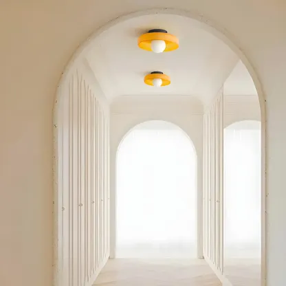 Nordic Round White Glass Flush Ceiling Light Image - 4