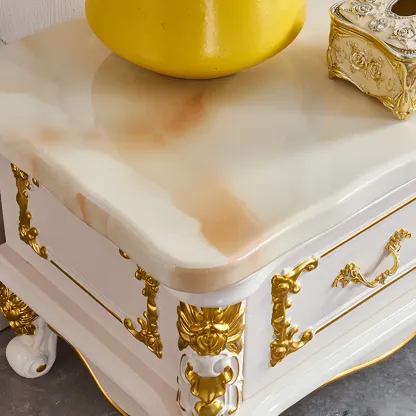 Luxurious Wooden TV Stand with Marble Top & Legs for Restroom Image - 9