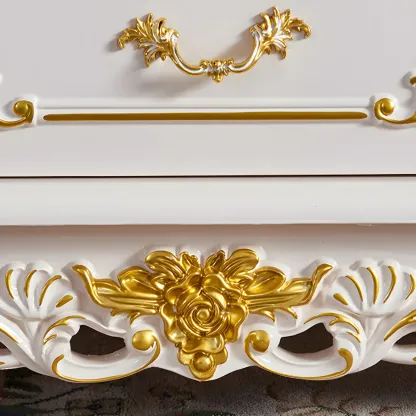 Luxurious Wooden TV Stand with Marble Top & Legs for Restroom Image - 11