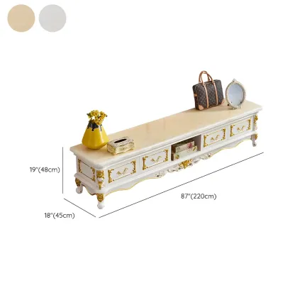 Luxurious Wooden TV Stand with Marble Top & Legs for Restroom Image - 16