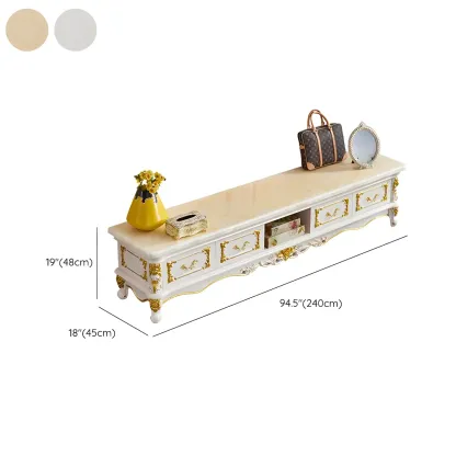 Luxurious Wooden TV Stand with Marble Top & Legs for Restroom Image - 17