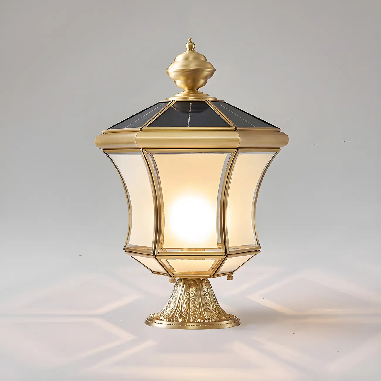 Classic Gold Curved Post Cap Light with Black Solar Top Image - 2 | homeyfad