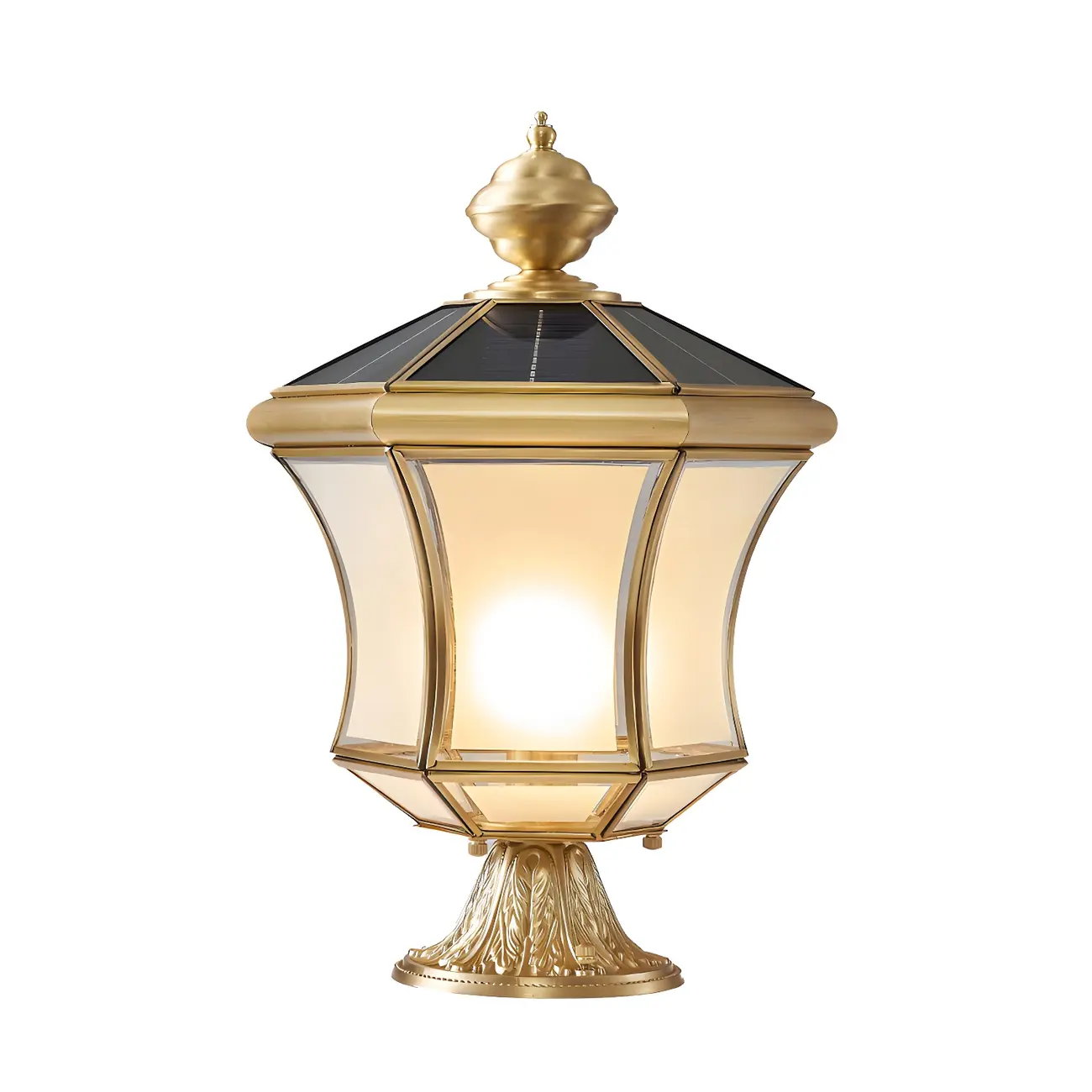 Classic Gold Curved Post Cap Light with Black Solar Top Image - 7 | homeyfad
