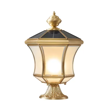 Classic Gold Curved Post Cap Light with Black Solar Top Image - 7