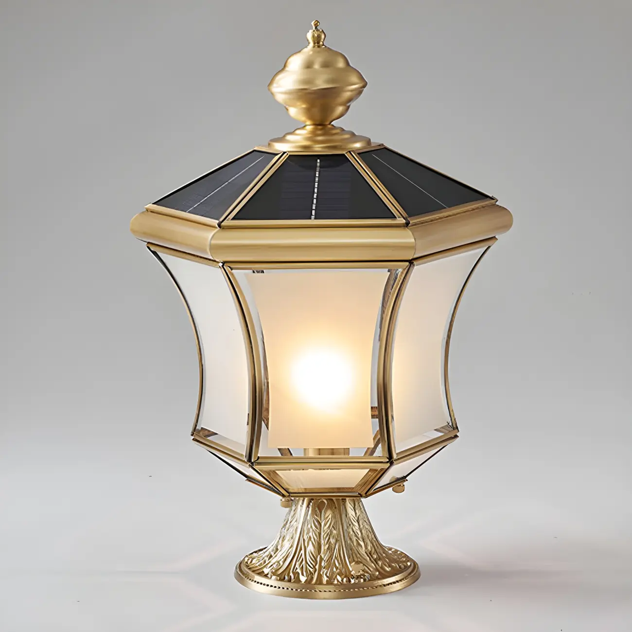 Classic Gold Curved Post Cap Light with Black Solar Top Image - 8 | homeyfad