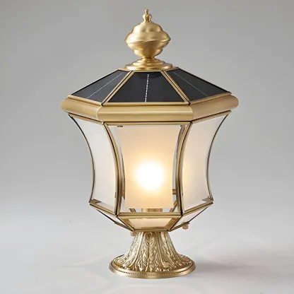 Classic Gold Curved Post Cap Light with Black Solar Top Image - 8