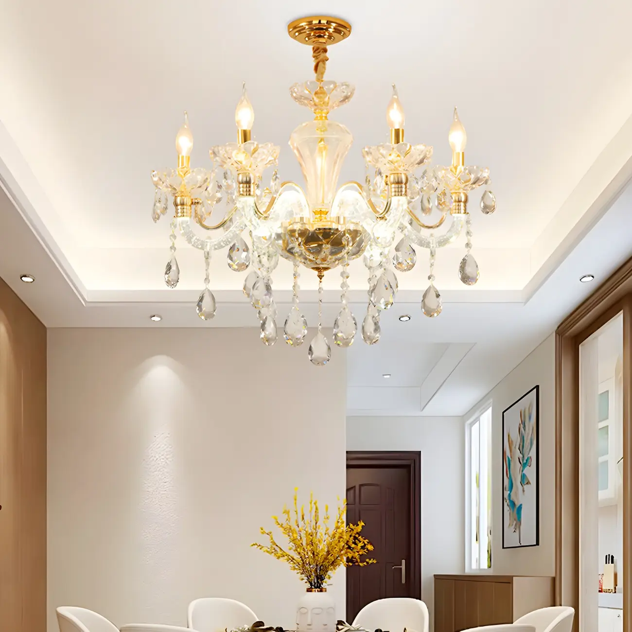 Modern Glamorous Gold Clear Crystal Chandelier  Image - 1 | homeyfad