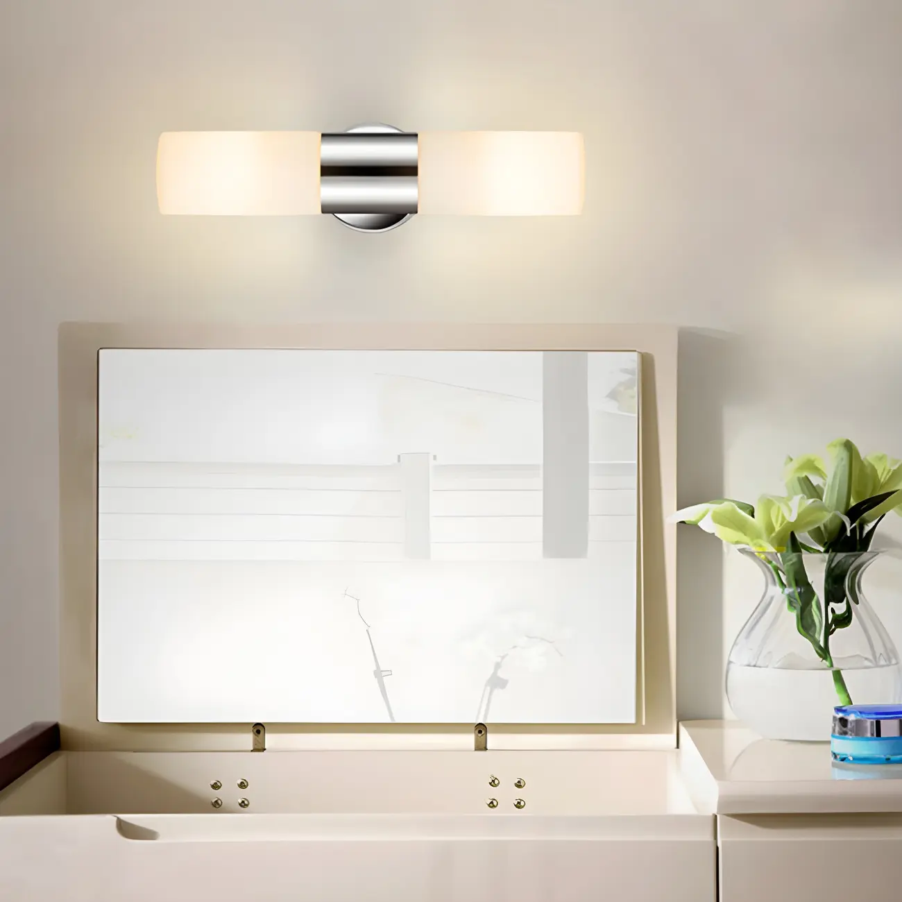 Modern Cylinder Glass Silver Dual Bathroom Vanity Light Image - 1 | homeyfad