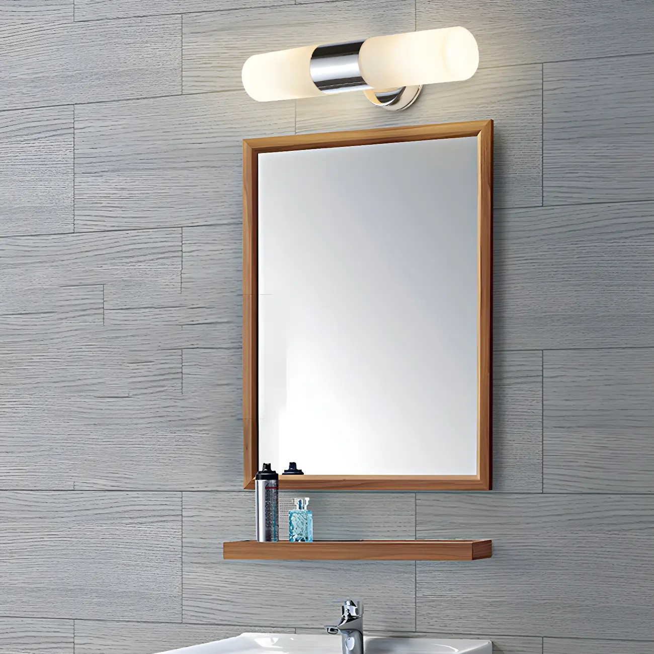 Modern Cylinder Glass Silver Dual Bathroom Vanity Light Image - 4 | homeyfad