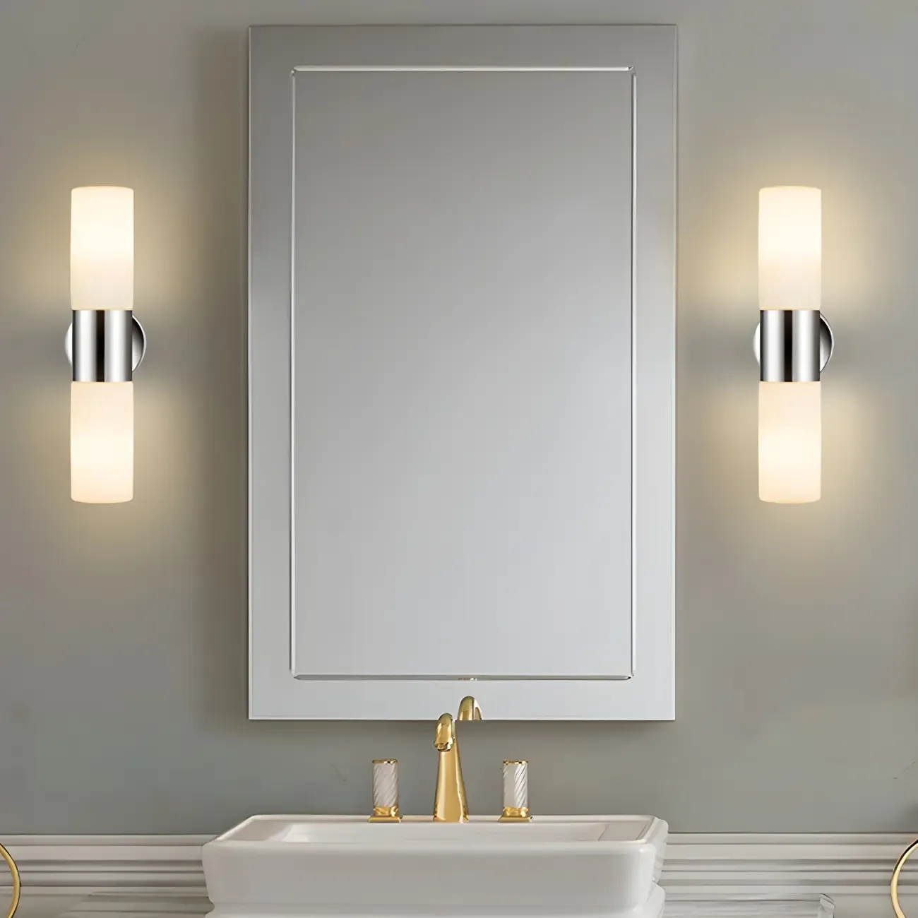 Modern Cylinder Glass Silver Dual Bathroom Vanity Light Image - 3