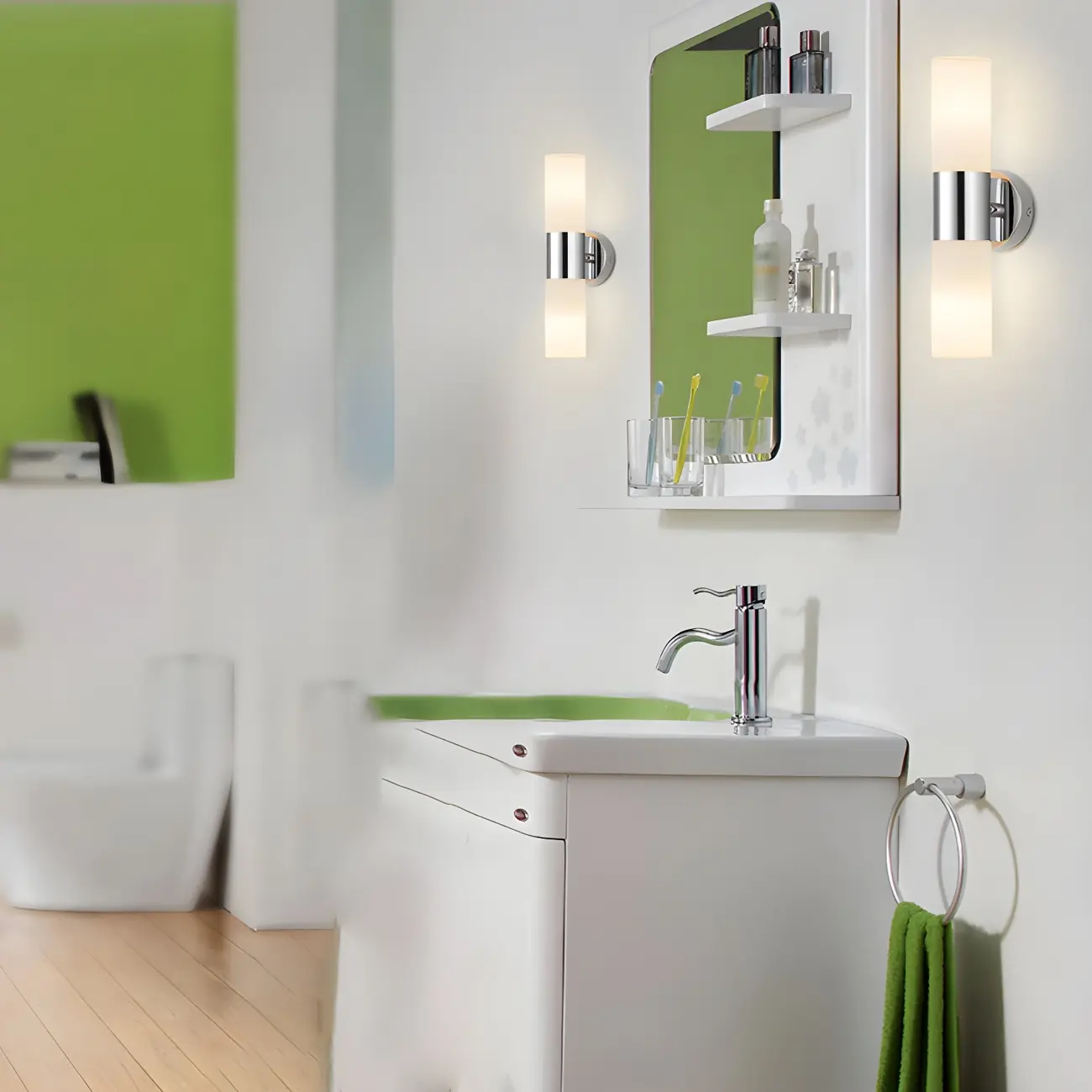 Modern Cylinder Glass Silver Dual Bathroom Vanity Light Image - 5 | homeyfad