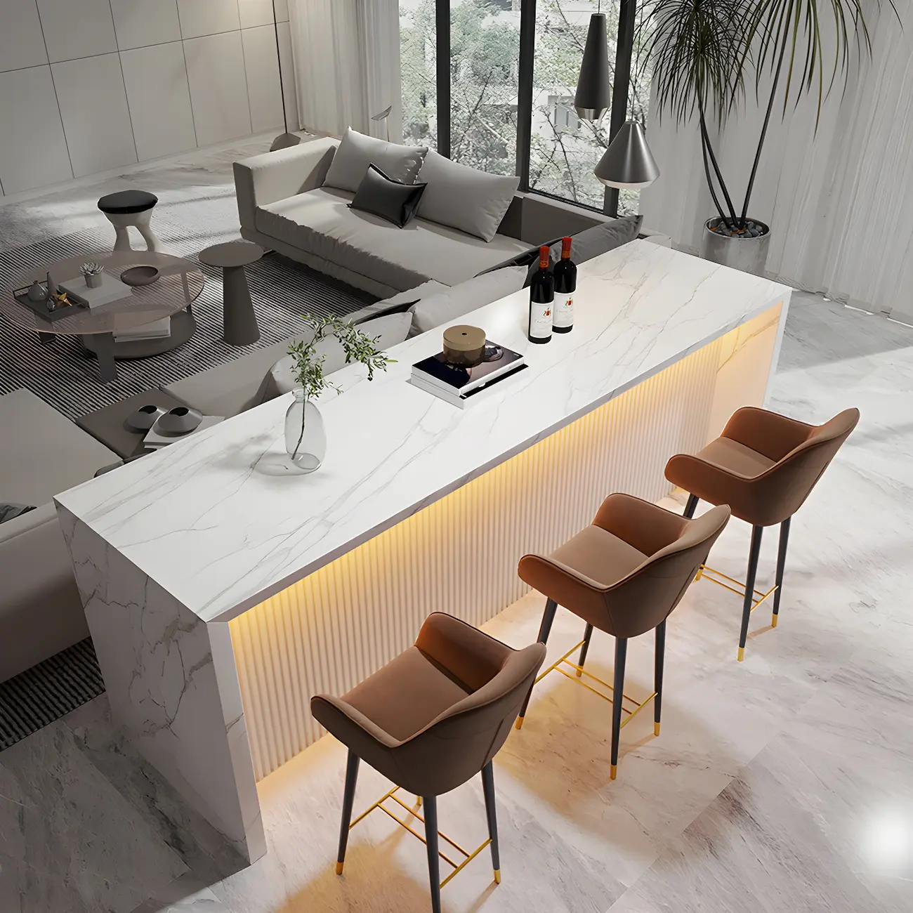 Modern LED White Marble Counter Height Bar Table Image - 1 | homeyfad