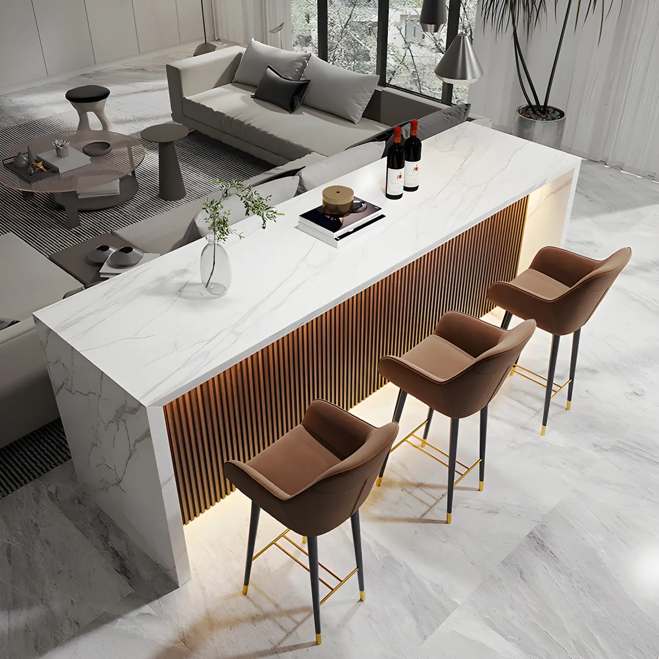 Modern LED White Marble Counter Height Bar Table Image - 2 | homeyfad