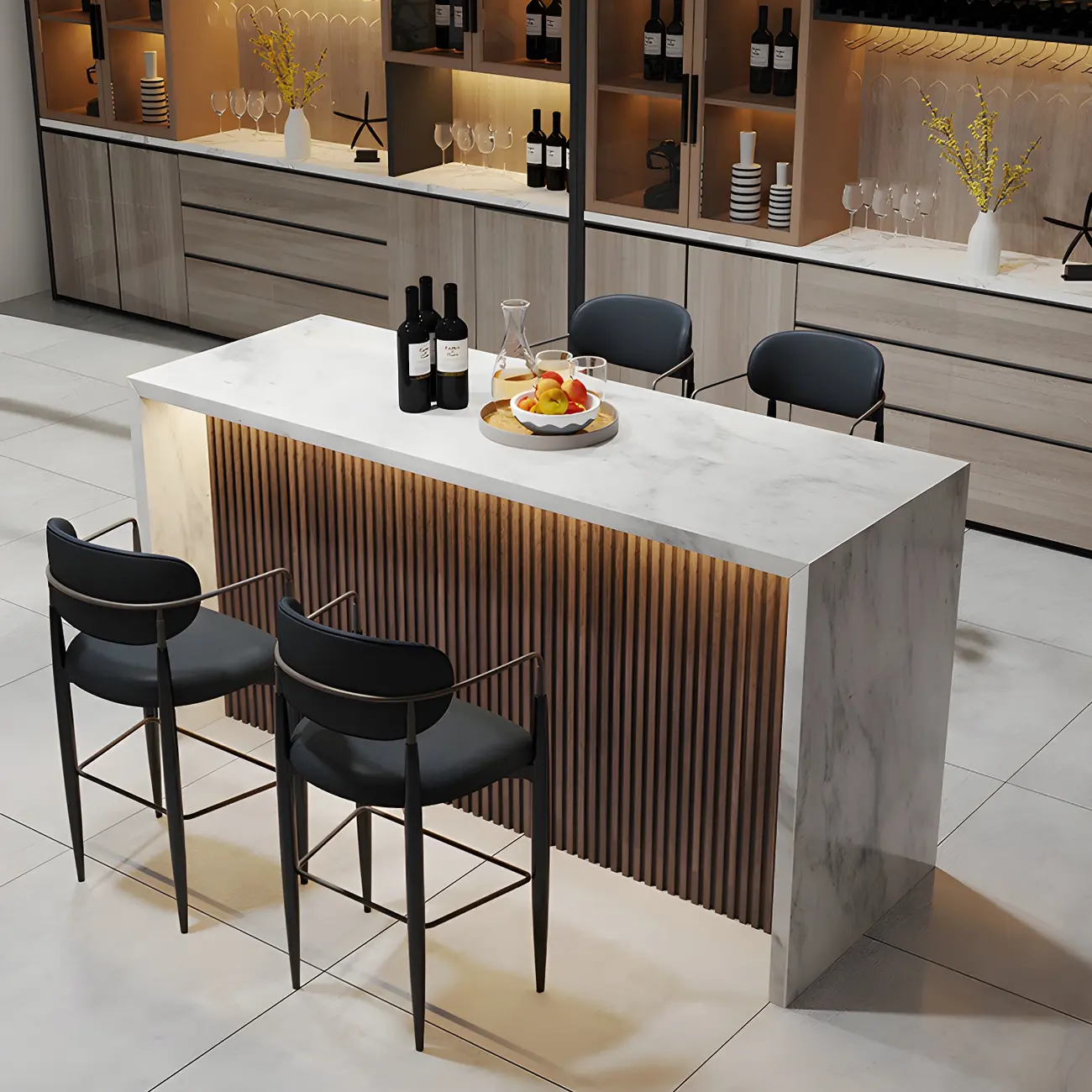 Modern LED White Marble Counter Height Bar Table Image - 3 | homeyfad