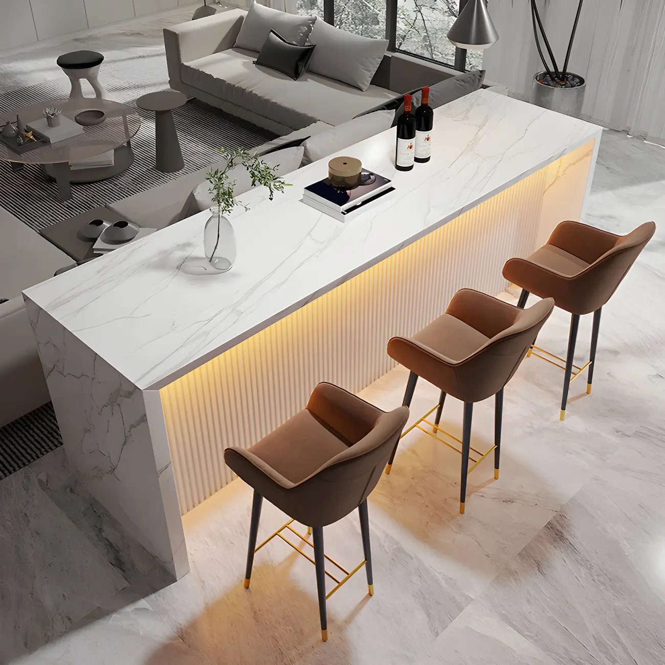 Modern LED White Marble Counter Height Bar Table Image - 4 | homeyfad
