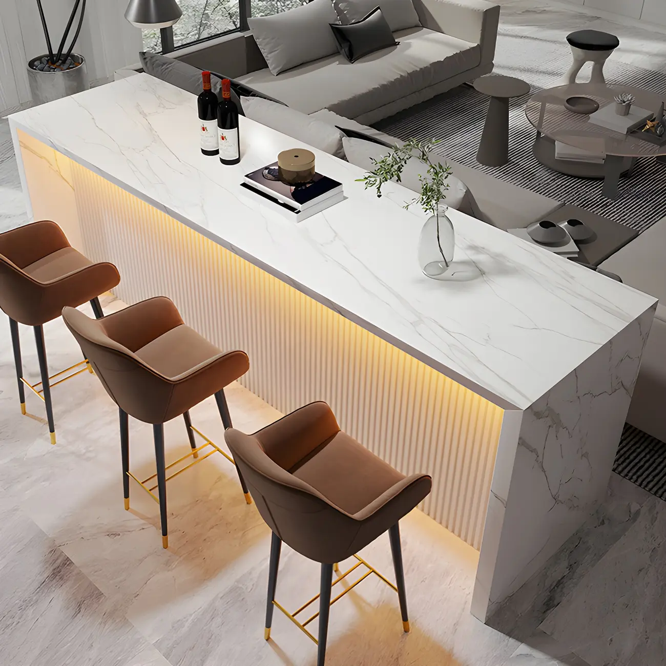 Modern LED White Marble Counter Height Bar Table Image - 8 | homeyfad