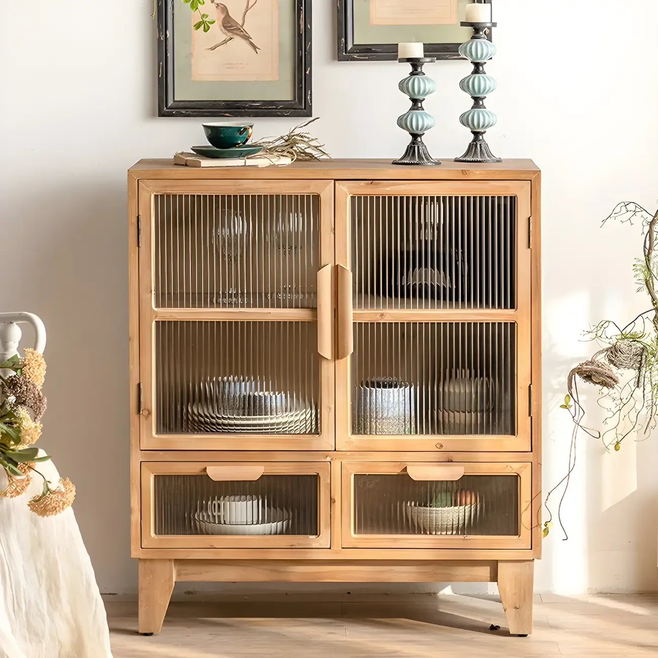 Traditional Wooden Display Cabinet with 2-Drawers for Home Image - 1