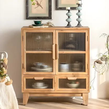 Traditional Wooden Display Cabinet with 2-Drawers for Home Image - 1