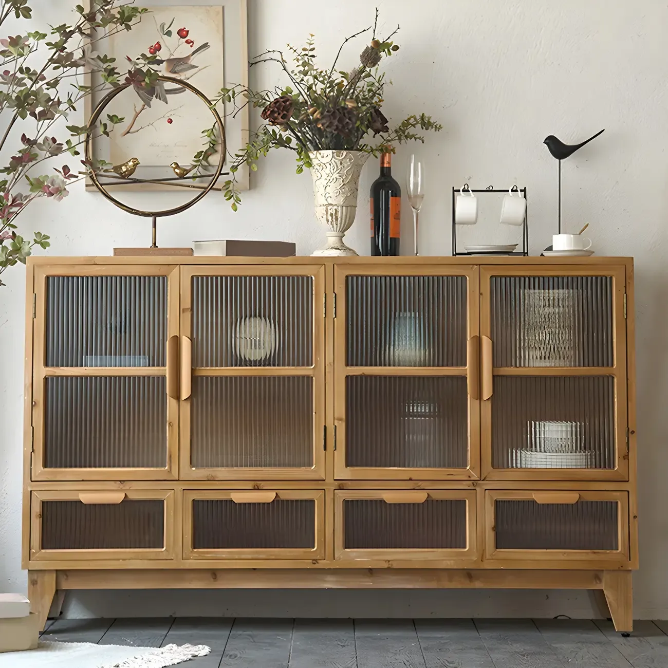 Traditional Wooden Display Cabinet with 2-Drawers for Home Image - 3