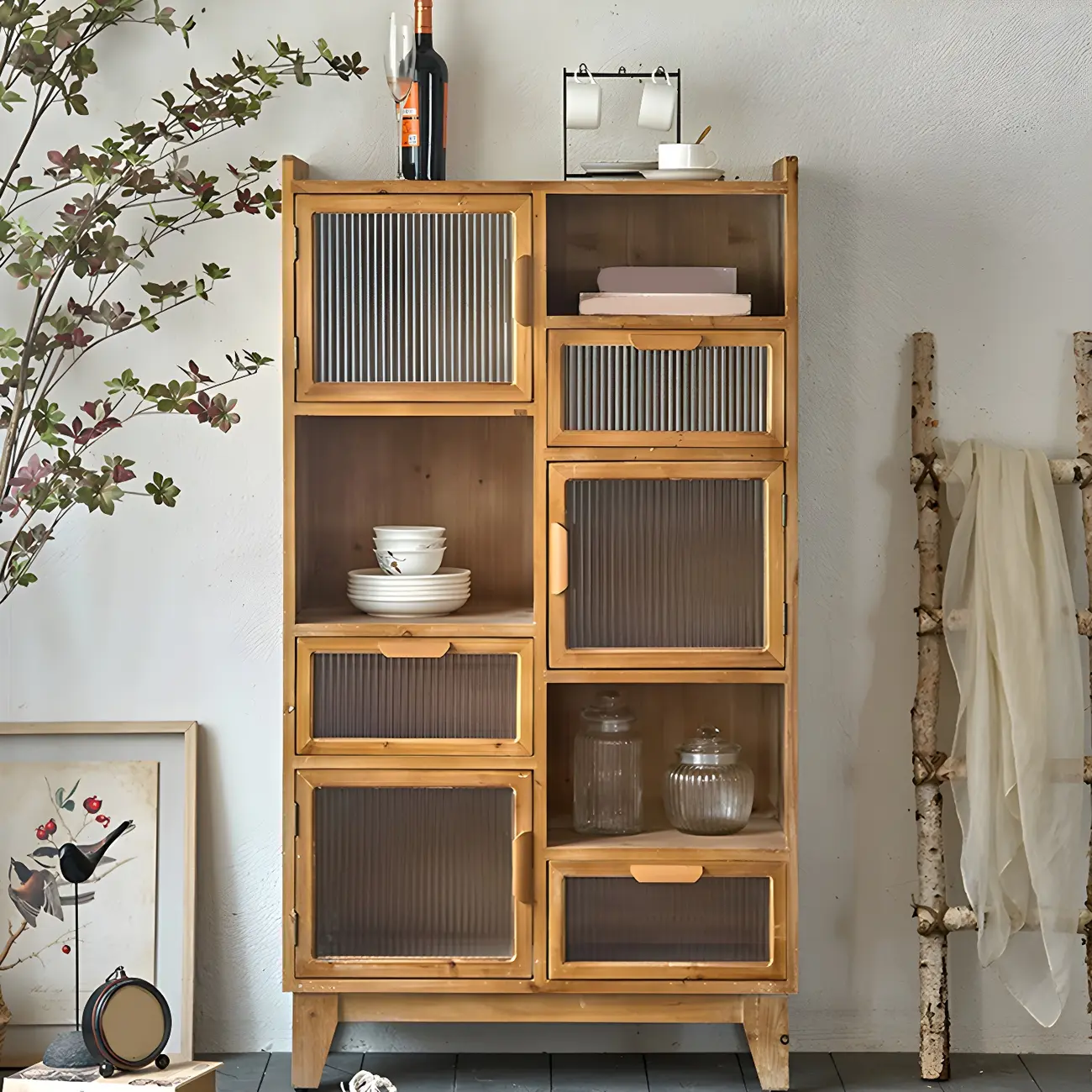 Traditional Wooden Display Cabinet with 2-Drawers for Home Image - 4 | homeyfad