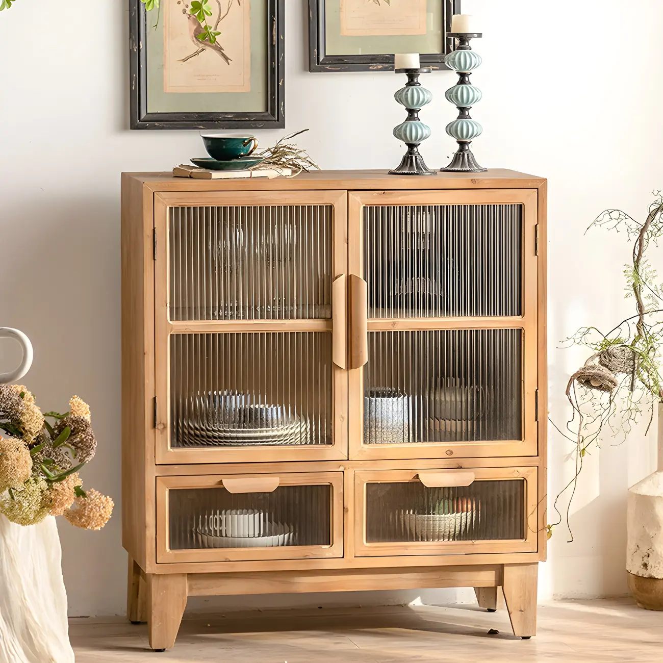 Traditional Wooden Display Cabinet with 2-Drawers for Home Image - 2 | homeyfad