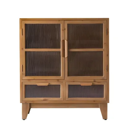 Traditional Wooden Display Cabinet with 2-Drawers for Home Image - 7